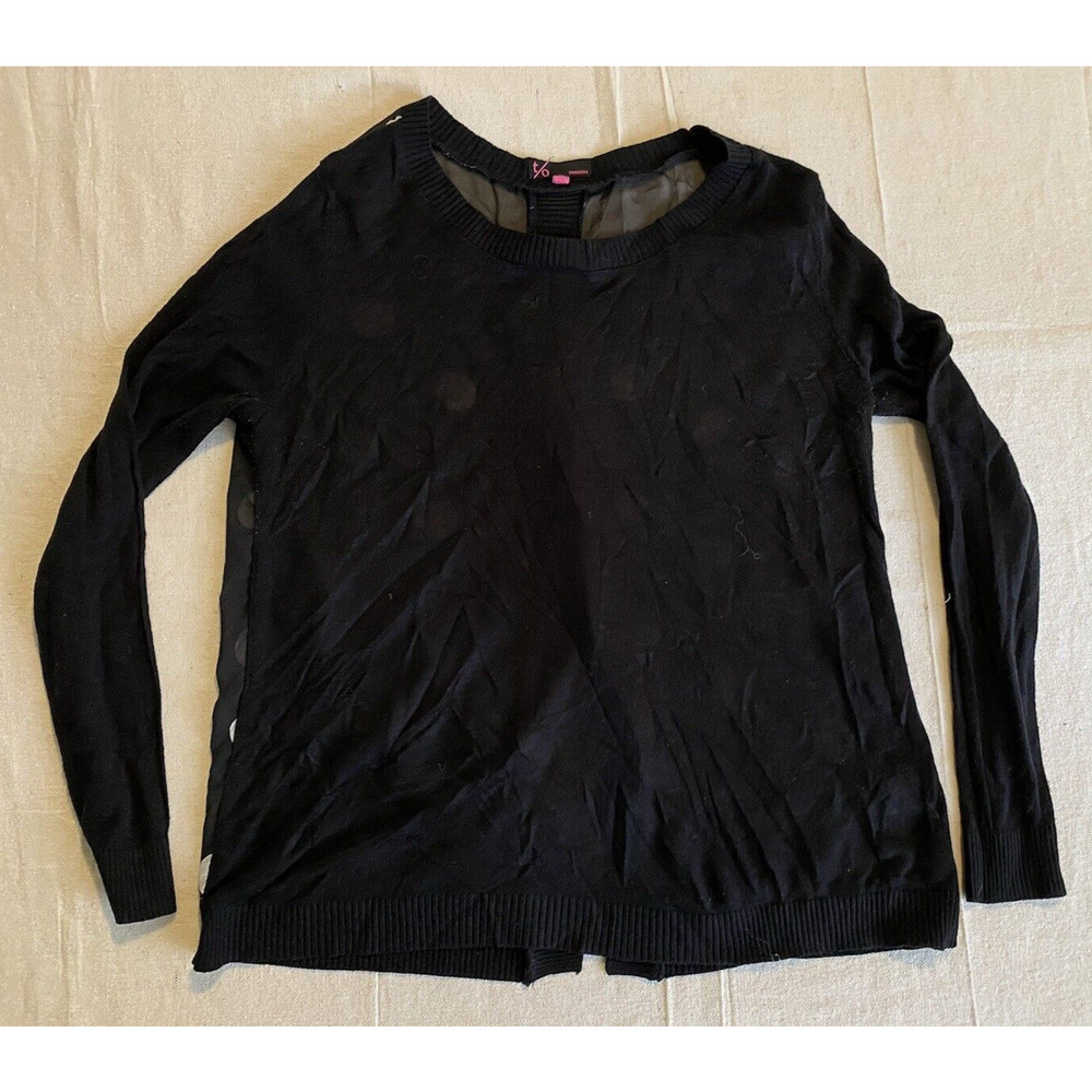 T/O Womens Top Size XL Black White Polka Dot Sheer Back Overlay Whimsigoth